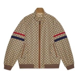 Men's Gucci canvas, GG bomber jacket with web detail sleeves size 54 PRISTINE